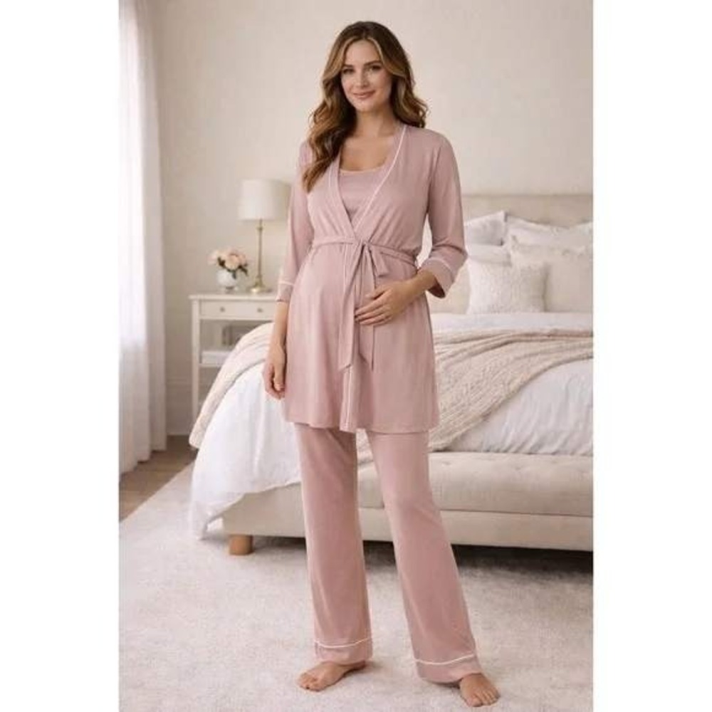 Cosabella Nursing 3 Piece Pajama Set Robe Womens S Pink NEW Modal Pima Cotton